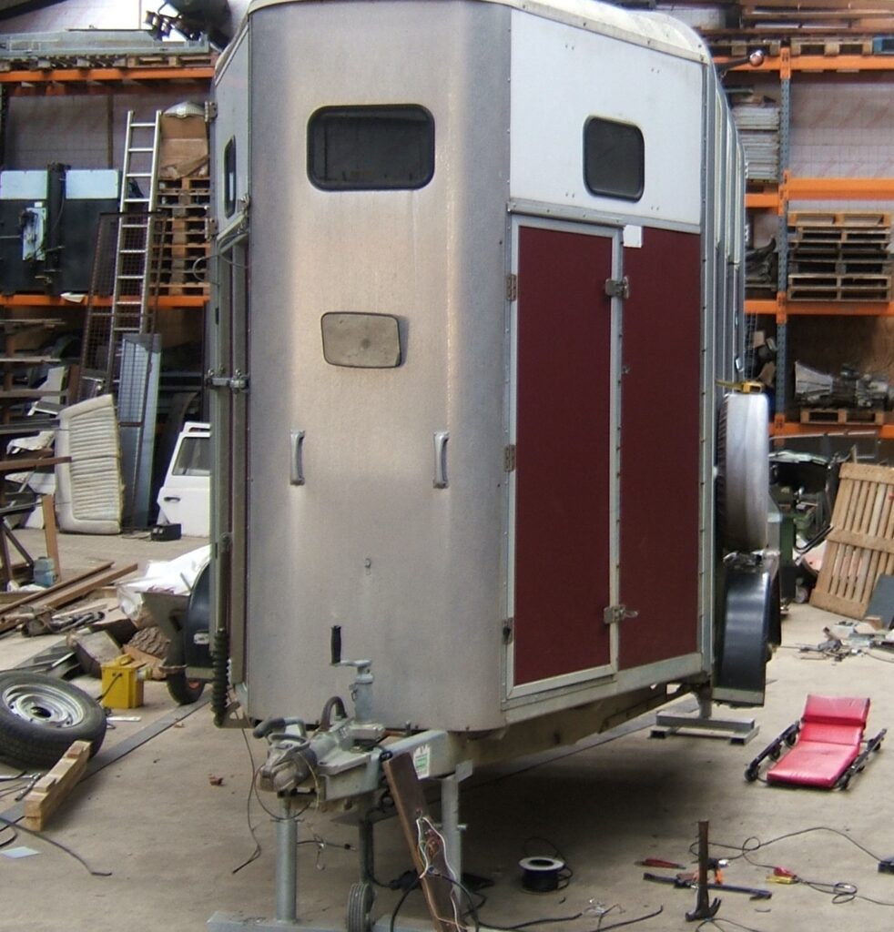 Horse trailer in the Sleaford Trailers workshop for servicing
